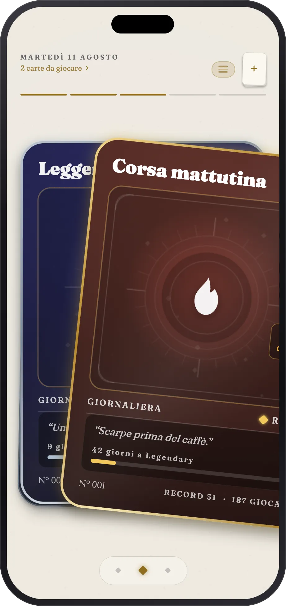 Una carta a metà scorrimento mentre viene giocata, con la successiva in attesa dietro