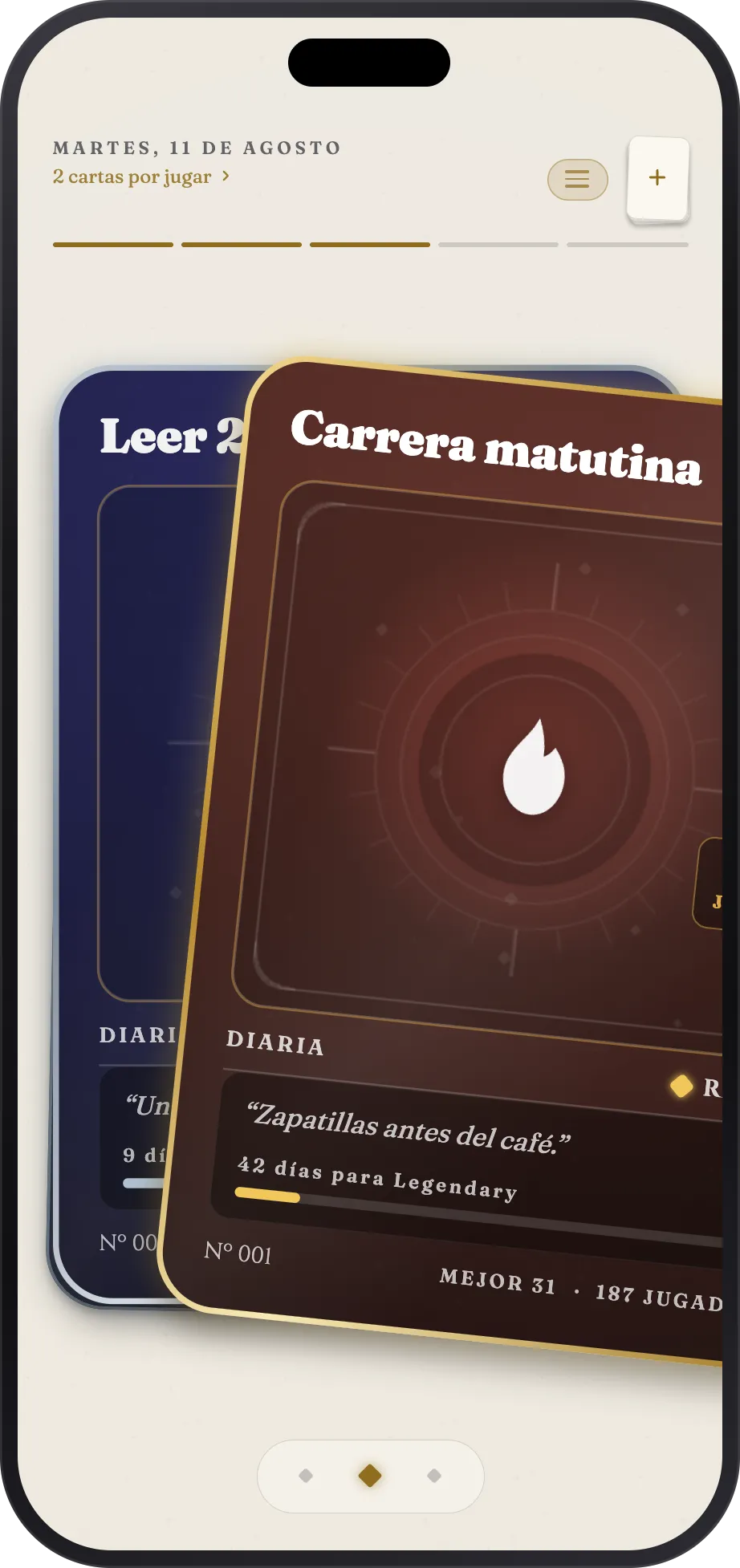 Una carta a medio deslizar mientras se juega, con la siguiente esperando detrás
