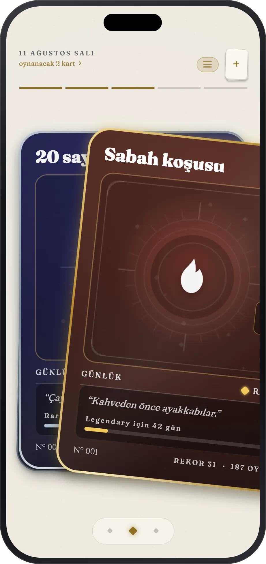 Oynanırken kaydırılmakta olan bir kart, sıradaki arkada bekliyor