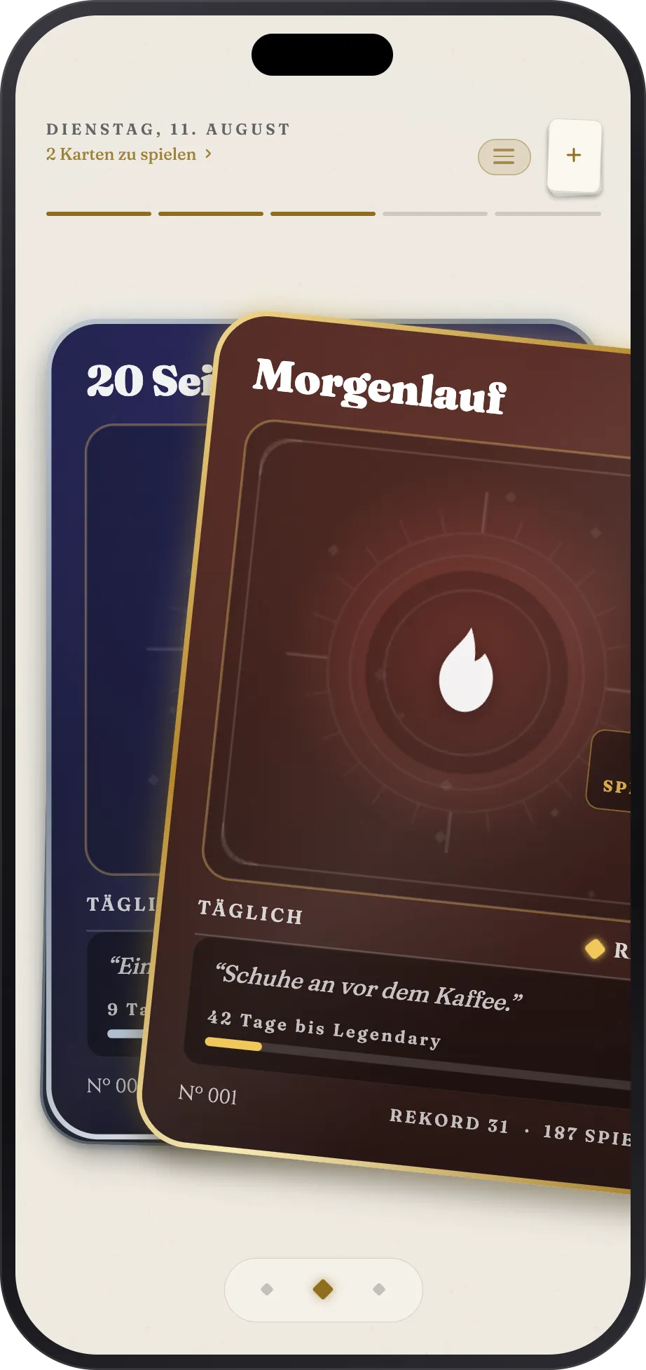 Eine Karte mitten im Wischen, während sie gespielt wird, die nächste wartet dahinter